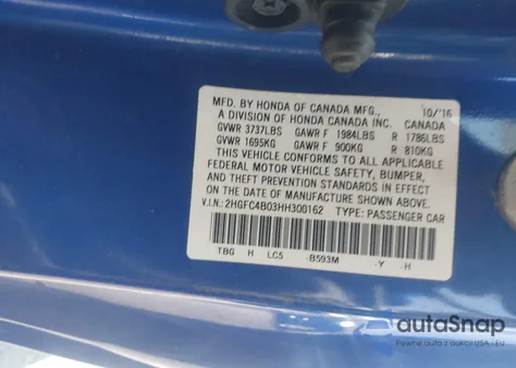 2017 Honda Civic Lx-P from USA, damaged, VIN 2HGFC4B03HH300162